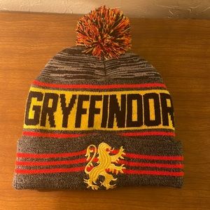 Harry Potter Gryffindor Spell Out Striped Knit Pom Beanie Hat